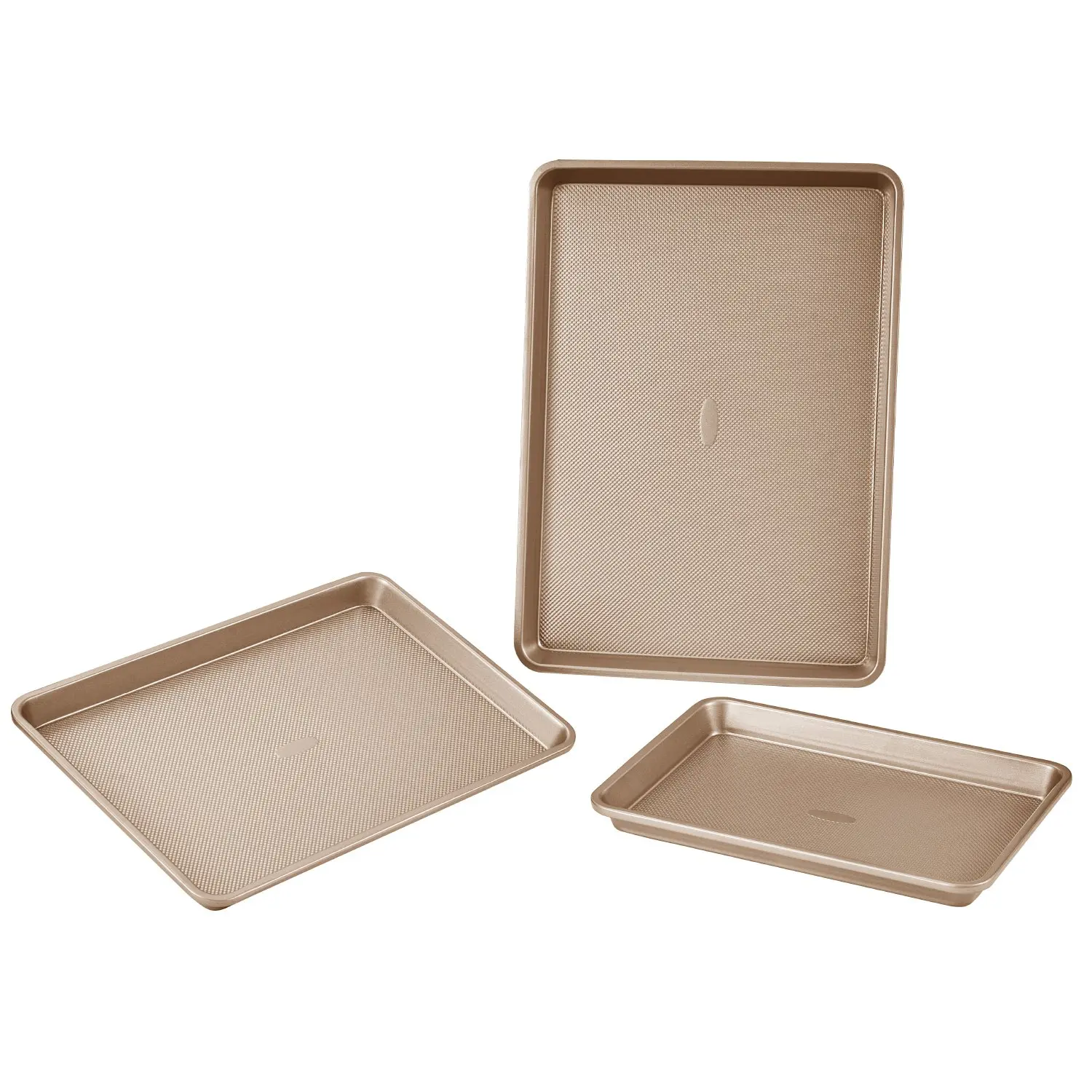 VEVOR Baking Pans Set, 3-Piece, Nonstick Carbon Steel Cookware Sheets Trays, Stackable Kitchen Oven Bakeware Cooking Sets with Silicone Handles, Easy to Clean, for Baking Cookie Cake Muffin Bread