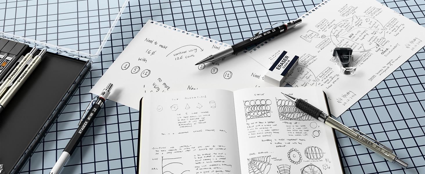 STAGEEK 34Pack Art Mechanical Pencil Set, Drafting Pencil 0.5, 0.7, 0.9MM & 3PCS 2.0MM Mechanical Drawing Pencils with 384PCS Leads (6B 4B 2B HB 2H 4H Color) for Artist Sketching Drawing,Back to SchoolEssentials,Gifts, SchoolSupplies 2025