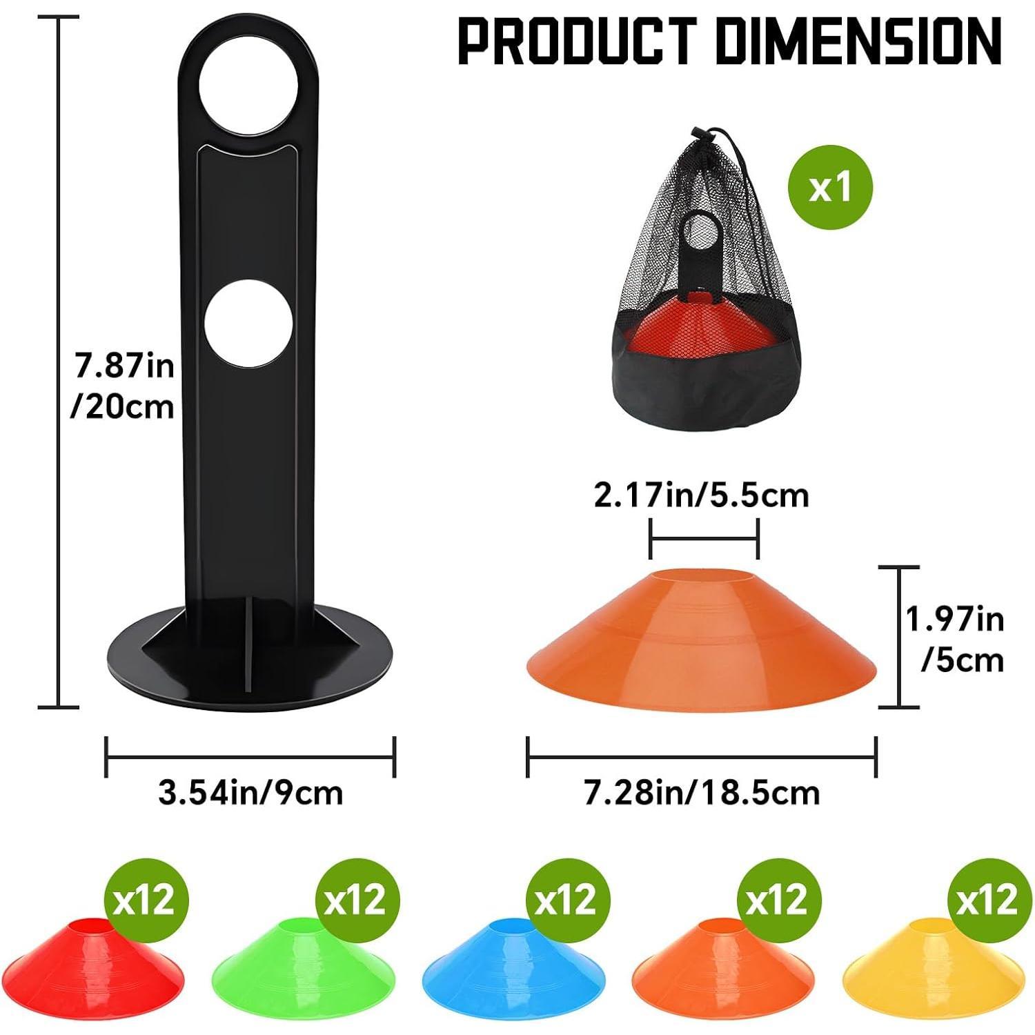 60/120 Pack Soccer  Cones, Football  Cones  Field Marker Agility Cones with Carry Bag and Holder for Drills, Basketball, Coaching, Practice Equipment, 5 Color