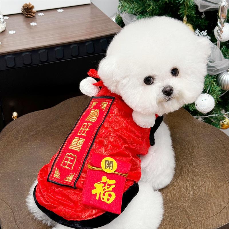 Festive Style Pet Clothing Winter Fleece Lined Thick Cotton Coat for Cats Bichon Schnauzer Teddy