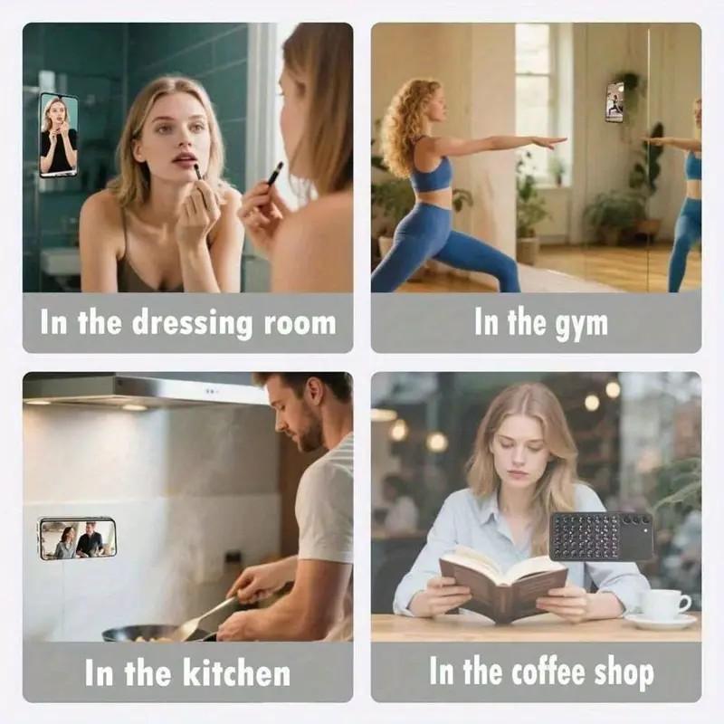 1 double-sided silicone solid color suction cup phone holder, adjustable angle and compact design, suitable for makeup, dance, fitness, yoga, shower, drama watching, video shooting and selfies