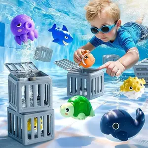 Kids Pool Diving Swim Toy Set with Fish Storage Box, Assorted Floating Underwater Animal Toys, Summer Swimming Bath Play Toys for Boys Girls Ages 3+