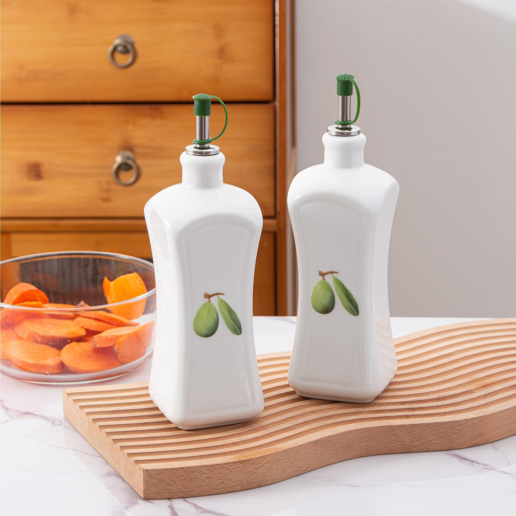 Ceramic Olive Oil Dispenser Bottle, Waist-Cut Design with Embossed Olive Pattern, Ideal for Health-Conscious Individuals, Weight Loss, Meal Planning