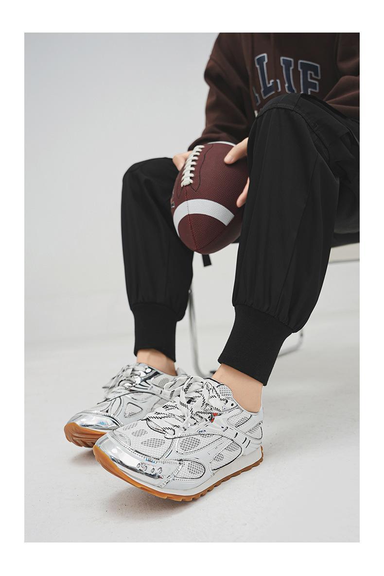 Bestselling Silver Chunky Sneakers for Women, New Summer Style, Thick-Soled Height-Increasing, Retro Breathable Mesh Sports Shoes for Men Silver Mesh Sneakers That Go With Every Outfit  Obsessed!