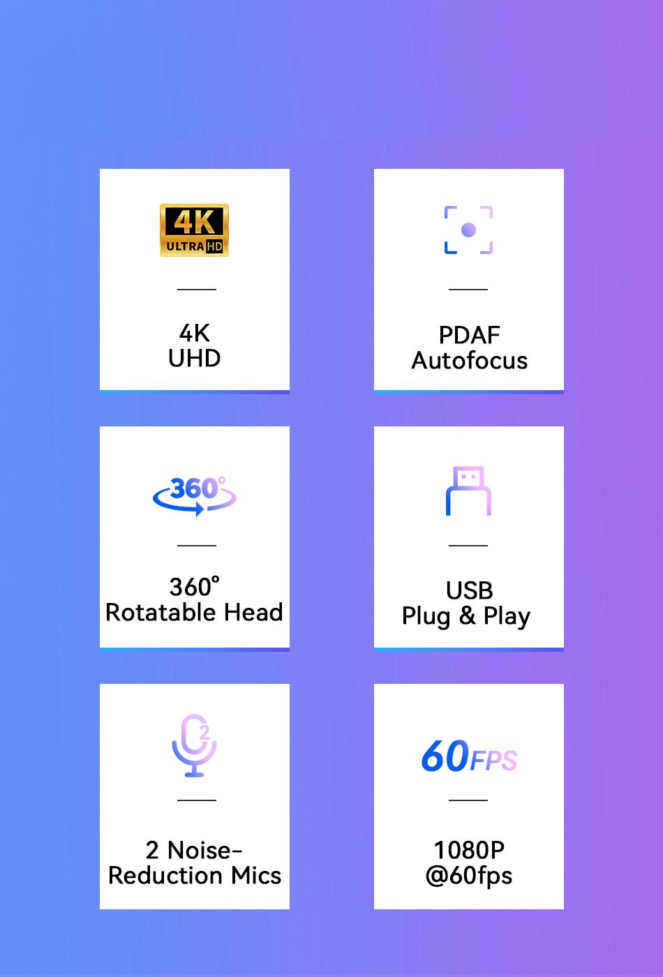 EMEET C60E 4K Ultra HD Webcam with Auto Focus 73° FOV for PC Gaming Switch2 Computer Camera 4K@30fps 1080P@60fps Fast AutoFocus Auto Light Correction Plug & Play with Privacy Cover for Streaming Working Gaming, TikTokShopBlackFriday