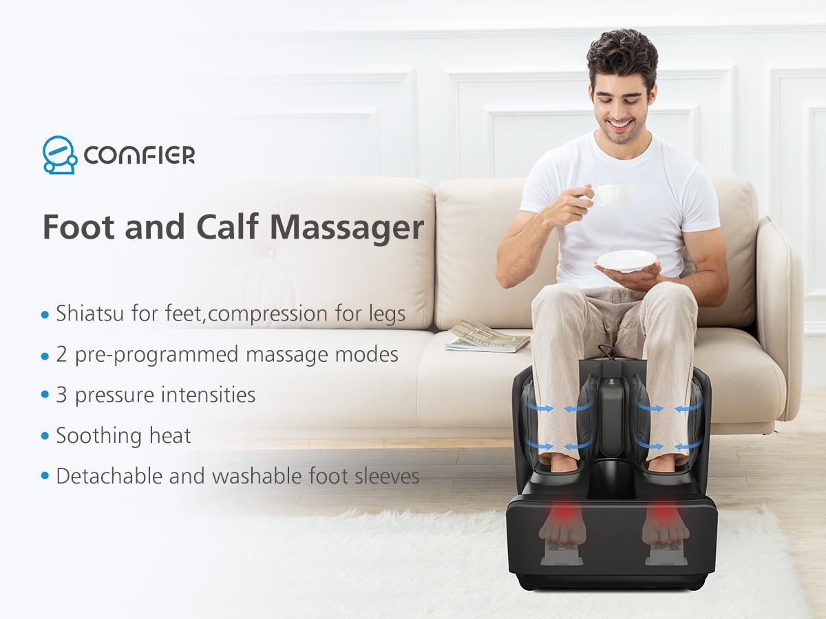 COMFIER 2 in 1 Foot Massager Machine & Ottoman Rest,Shiatsu Foot and Calf Massager with Heat,Kneading,Vibration,Massagers for Feet,Ankle,Leg