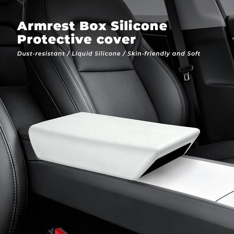 Custom Fit Molded Square Silicone Center Console Cover - Painted Clip-On Flip Top Protector for Tesla Model 3 Highland, Model Y Juniper, Durable, Anti-Scratch, Water Resistant Car Armrest Storage Accessory for Effective Interior Protection