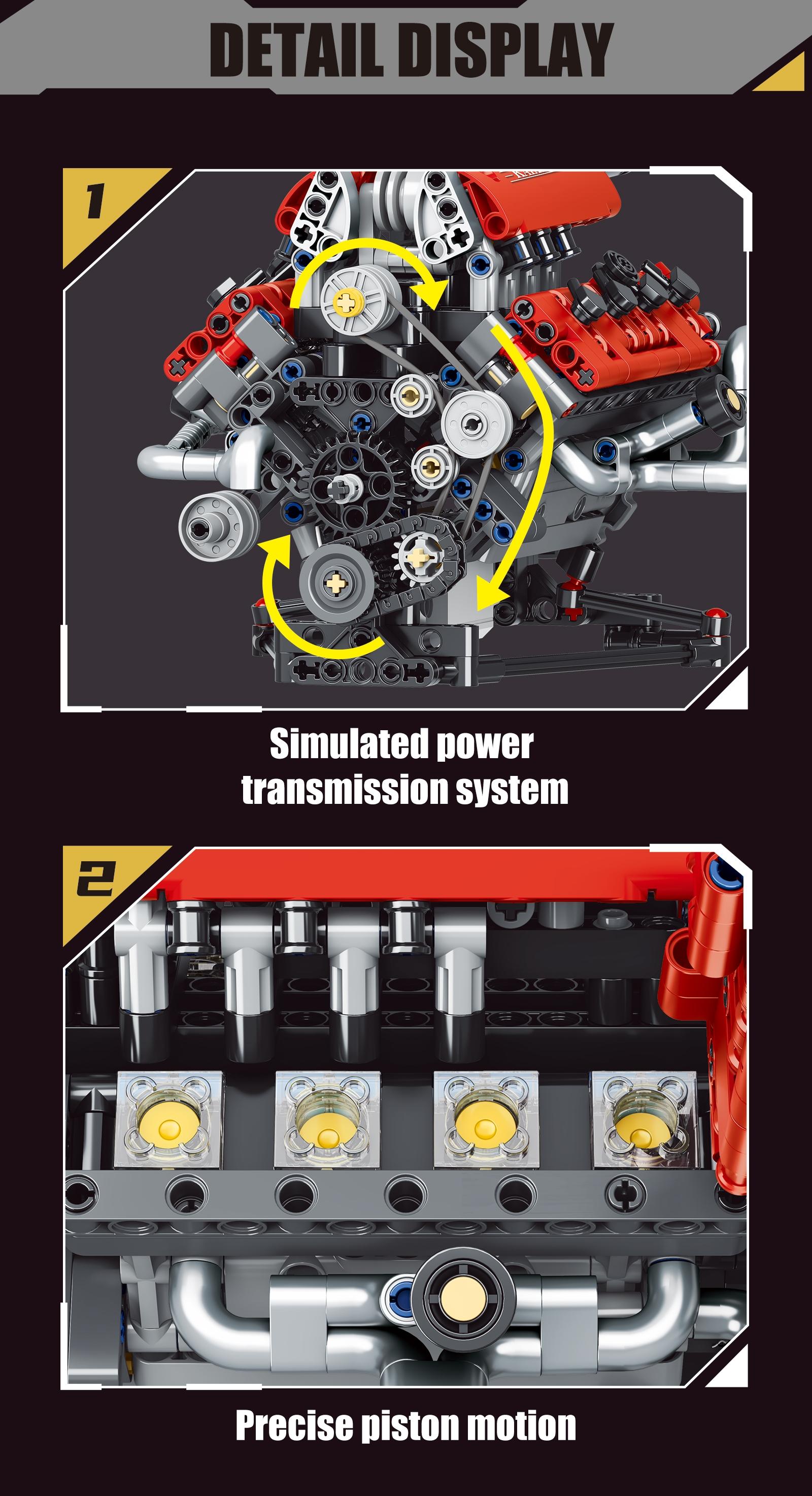 V8 Engine Building Kit 660+ Pieces, Dynamic Transmission Model with Visible Gears, Stem Educational Toy for Kids, Perfect Gift for Car Enthusiasts