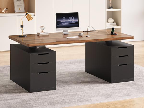 SEDETA 55 Inch Electric Standing Desk with 6 Drawers Adjustable Stand up Desk with Storage Computer Desks with Power Outlets Home Office Workstation