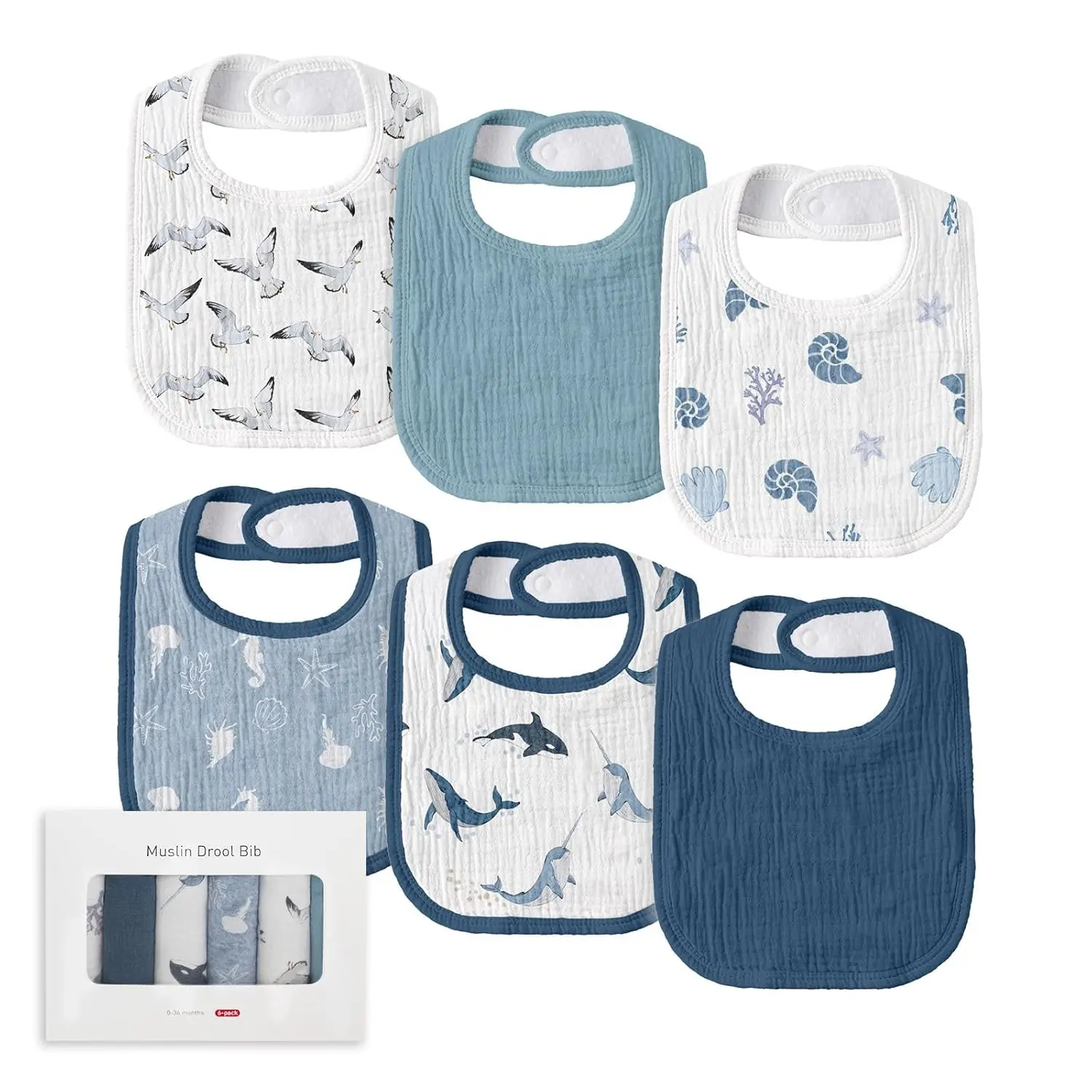 Muslin Baby Drool Bibs for Boys Girls, 6 Pack Soft Cotton Teething Bibs, Unisex Newborn Essentials Shower Gift, Blue(Gift)