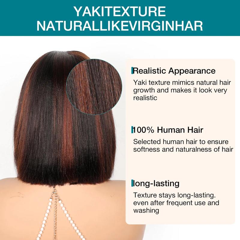 Limited Design | Put On and Go Yaki Straight Highlight Mix Color Short Bob Human Hair 4x4 Closure Wig Human Hair 180%/250% Density Pre-Cut Lace Pre Bleached Tiny Knots Glueless Wig