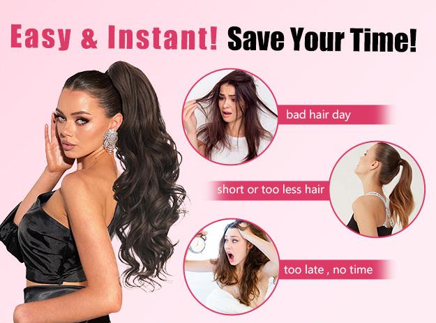 Claw Clip Wine Red Ponytail Extension, 24" Long Curly Wavy Claw Clip in Ponytail Hair Extensions, Jaw Clip on Pony Tails Fluffy Hairpiece for Women Daily Party Use