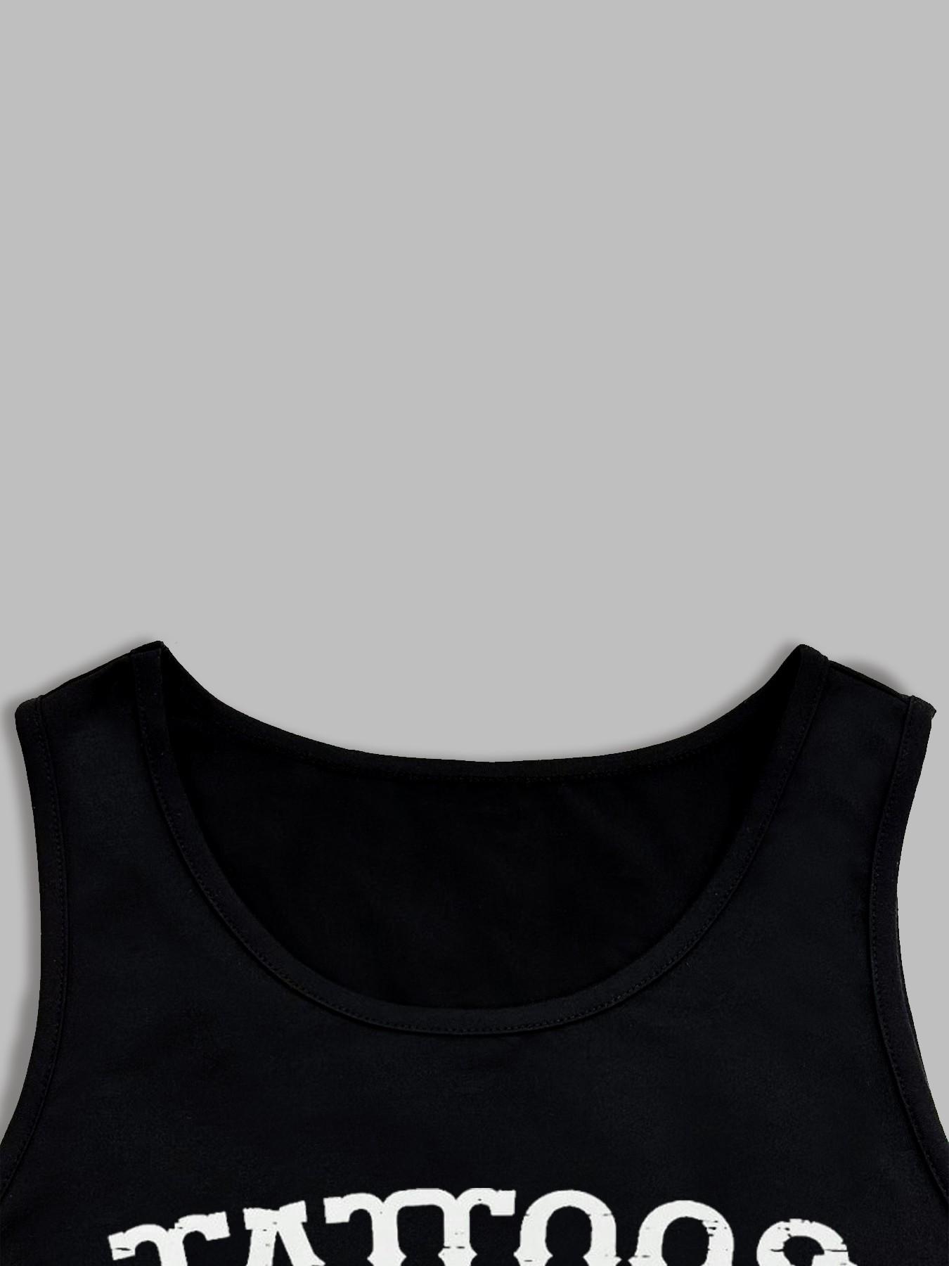 Women's Casual Loose Fit Letter Print Vest, Round Neck Fashion Top, Y2K Style for Music Festivals and Concerts