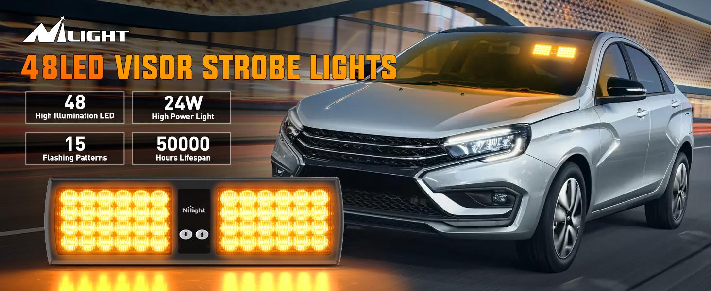 Nilight Amber 48LED Visor Strobe Lights Interior Windshield Warning Light Super Bright LED dealsforyoudays Nilight Amber 48LED Visor Strobe Lights Interior Windshield Warning Light Super Bright LED dealsforyoudays