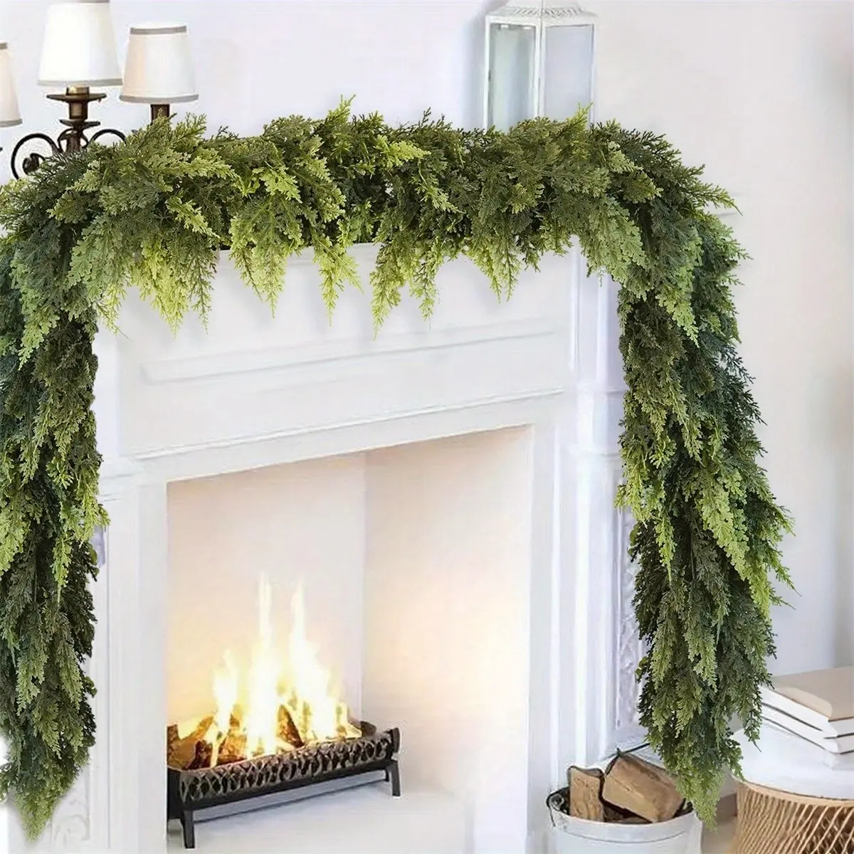 Large Artificial Snow Pine Branch Wreath, Realistic Evergreen Branches, High-Density Plastic, Indoor Christmas Decor, Maintenance-Free