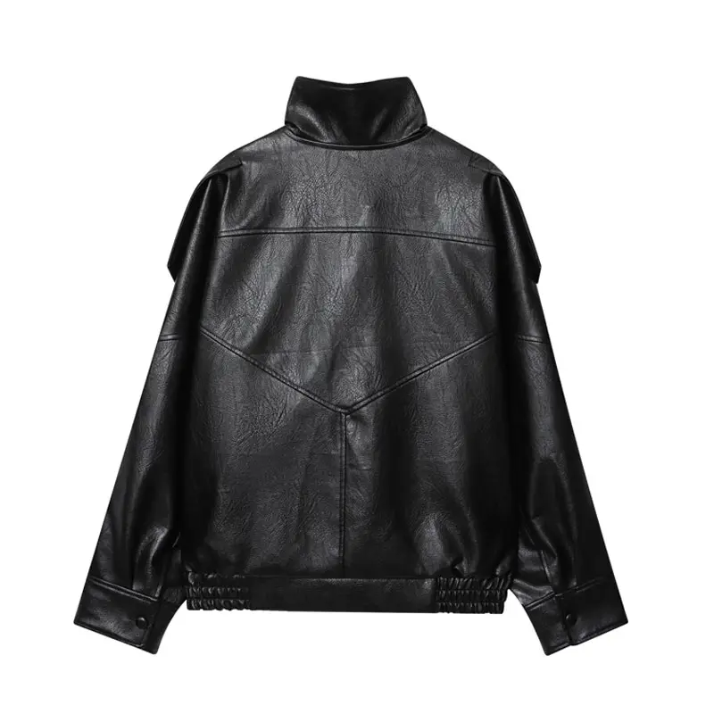 【Black Friday】Women's Stand-Collar Faux Leather Jacket, Streetwear, Long Sleeve Coats for Spring & Fall, Waterproof & Windproof Clothes for Daily Wear, Oversized Jacket, Casual Fashionable Collared Outerwear