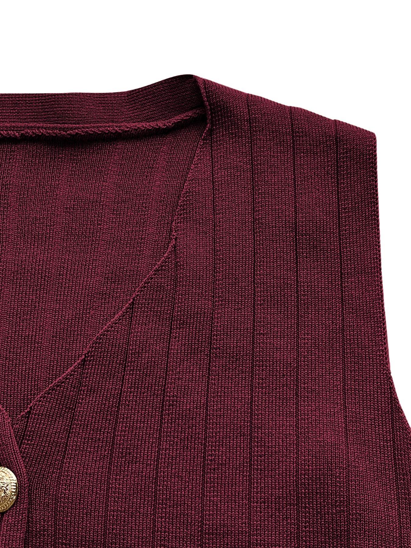 Women's Fall Winter Comfortable Soft Three-Piece Knit Set, V Neck Button Long Sleeve Cardigan & Sleeveless Vest, Elegant KnitikTokMadeMeBuyIt #CasualChic#MatchingSet