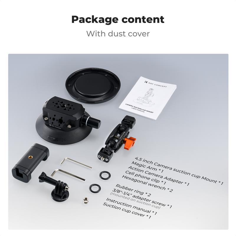 【K&F CONCEPT】4.5" Suction Cup Camera Mount with Magic Arm, ARRI Style 1/4" 3/8" Threads, Quick Release Car Mount Compatible with Gopro DJI Insta360 for DSLR Action Camera Phone Video Shooting