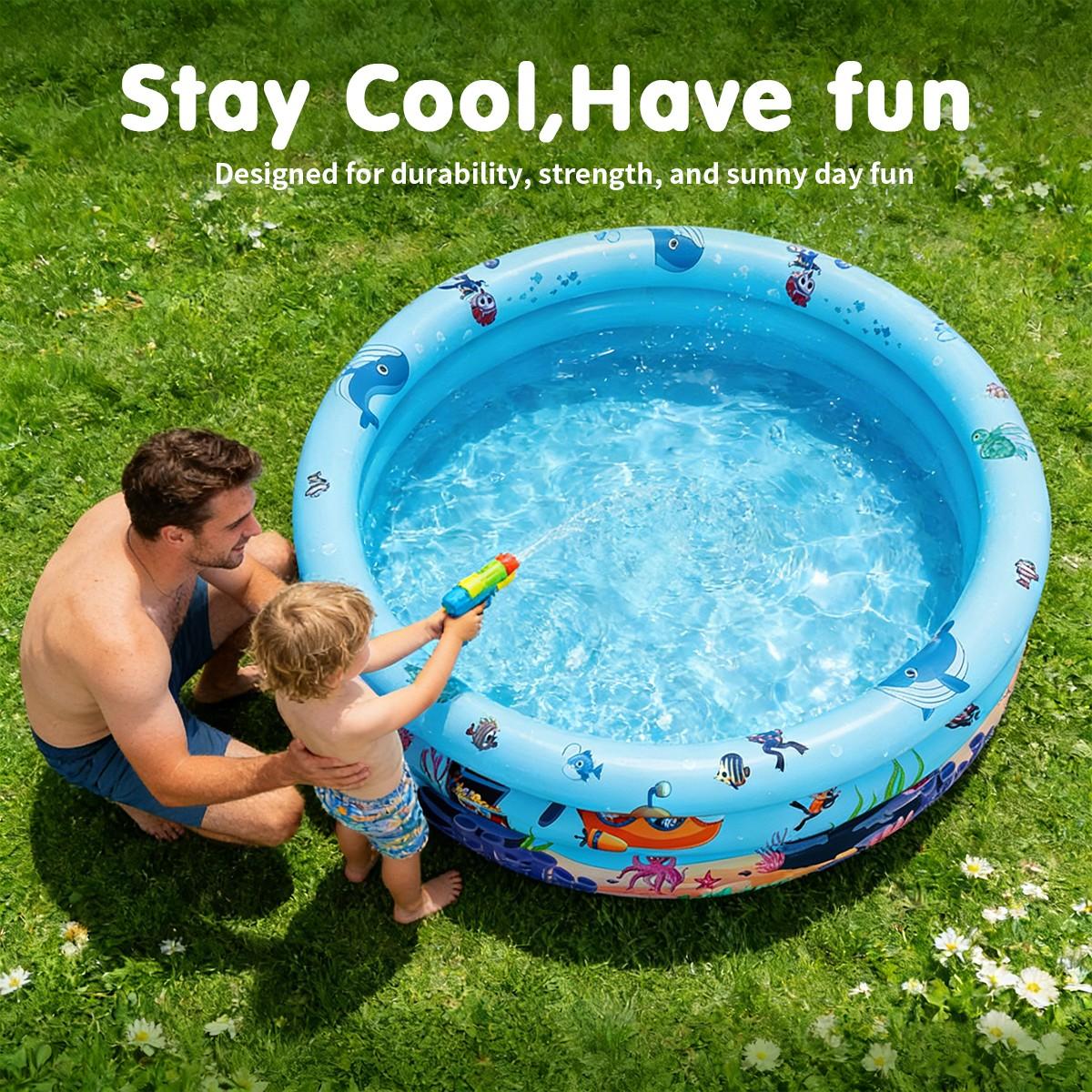 Inflatable Swimming Pool Ocean Animal Pattern Triple Ring Thickened Family Water Play Fishing Multi-Functional Best Parent-Child Interactive Toy Gift