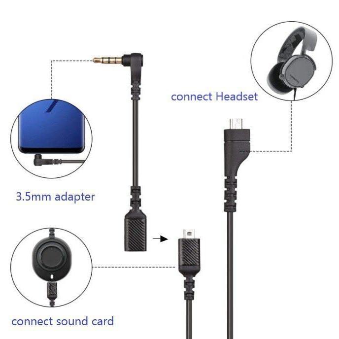 Replacement Audio  Cord, Compatible for  Arctis 3 /Arctis 5/ Arctis 7 /Arctis Pro Gaming Headphones with Male to 3.5mm Female  Adapter (with 3.5mm Converter, Black)