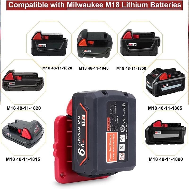 10 Pack Wall Mounted Battery Rack for Milwaukee M18 18v Batteries, Strong Compatibility, Easy Installation, Space Saving, Durable Storage, Cordless Tool Organizer