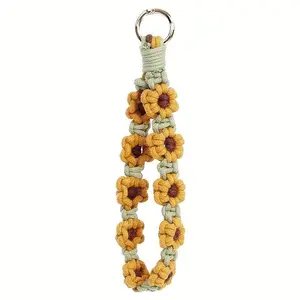 Handmade Boho Macrame Keychain Wristlet –Exquisite Crochet Floral Design,Perfect for Keys or Phone Lanyard, Decorative Wristlet