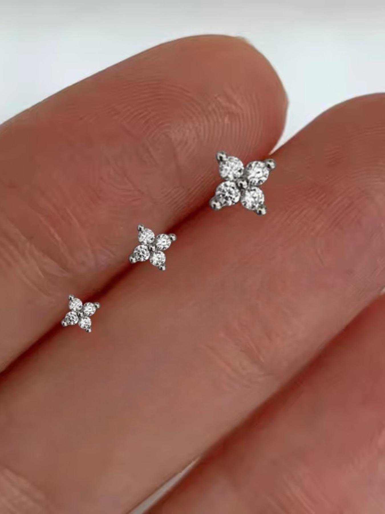 3mm-5mm Rhinestone Floral Earrings, Multi-Piercing Studs, Fashion Jewelry for Women and Girls, Perfect Birthday Gift