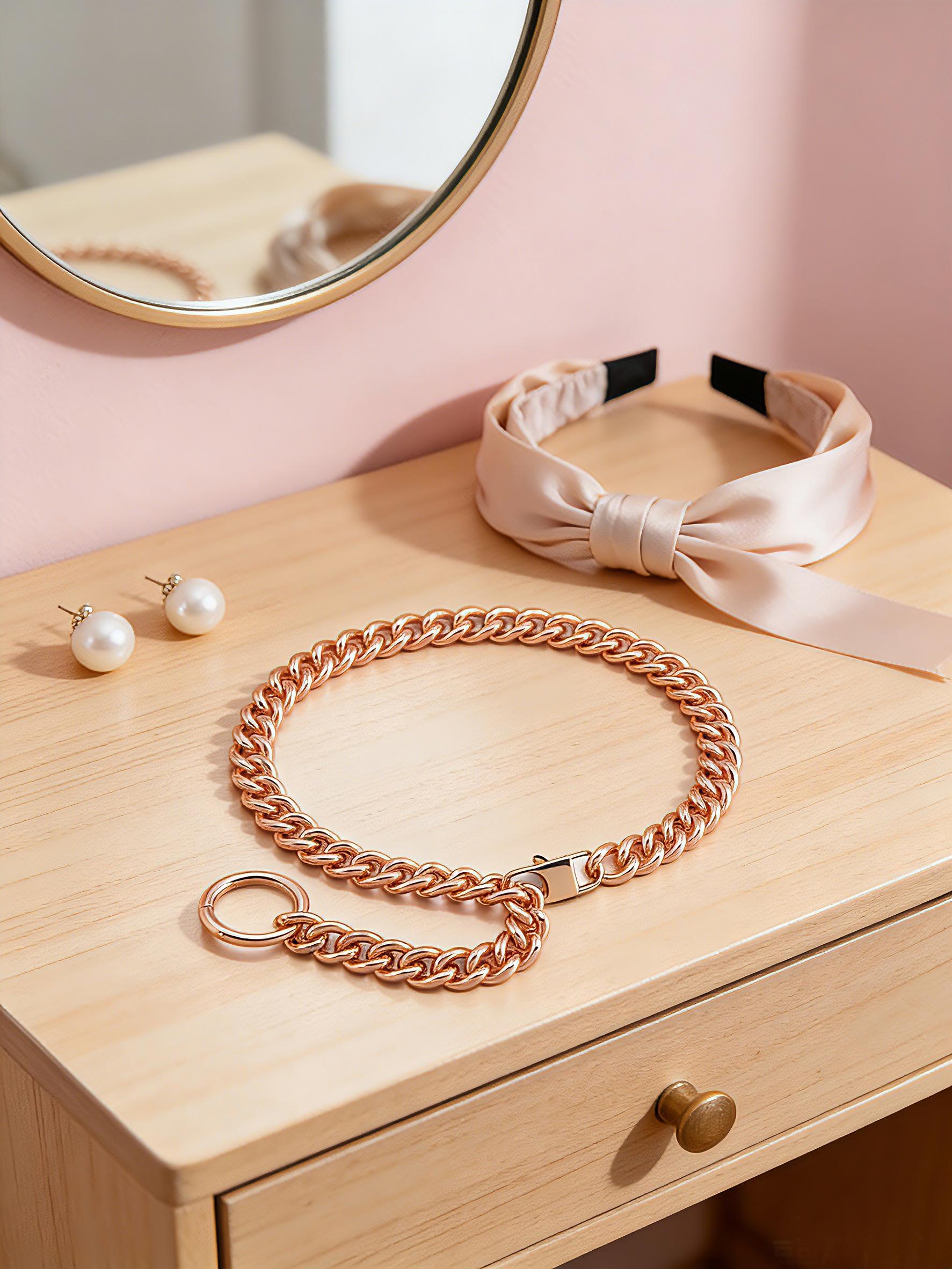 18k Rose Gold Fashion Women's Choker Necklace, 11mm Stainless Steel Cuban Chain, Waterproof, Anti-Allergy, Hip Hop Style, Valentine's Gift