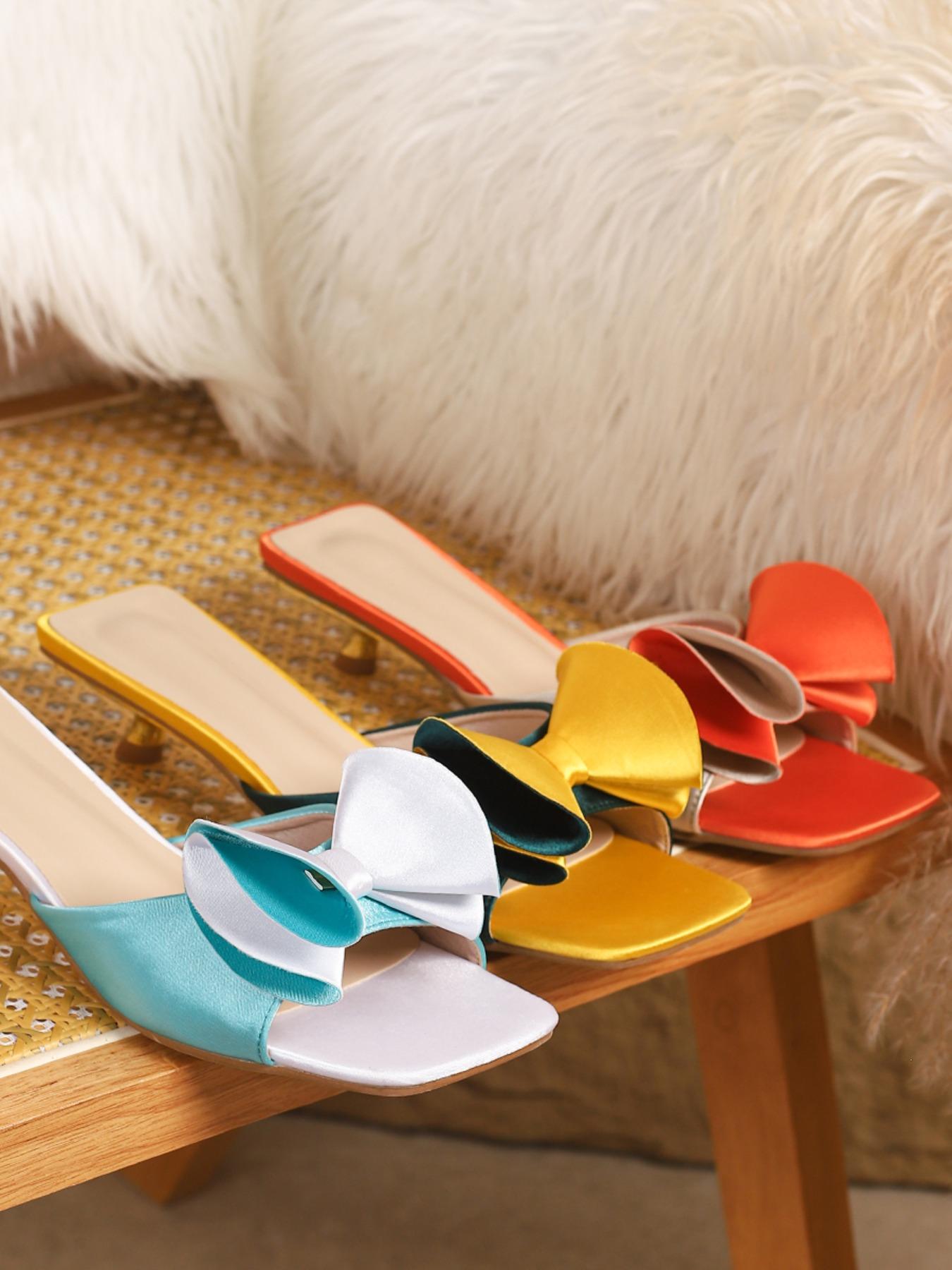 Satin Open-Toe Women's Sandals, Multicolor Square Toe Low Heel Soft Fashion Slippers, Easy-On Comfortable for Dates, Parties, Commute, Footwear, Casual Summer Footwear