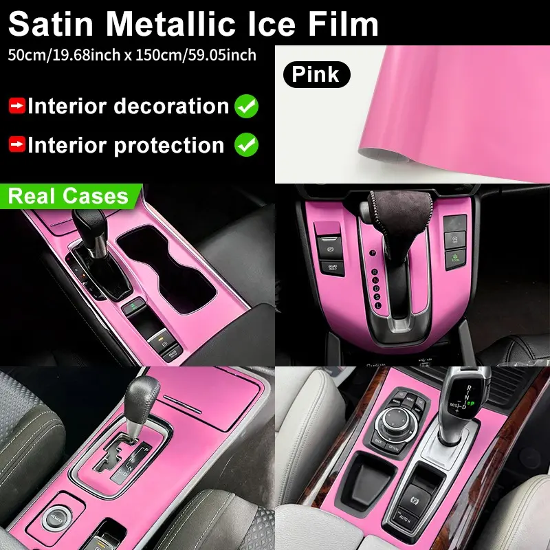 Satin Metallic Ice Film Pink Vinyl Wrap, Color Change Protective Film for Cars, 50x150 cm, Durable PVC Material Sticker Decal, Waterproof & Scratch-Resistant, Easy to Apply & Cut, Auto Exterior Interior Modification Upgrade Decoration Accessories