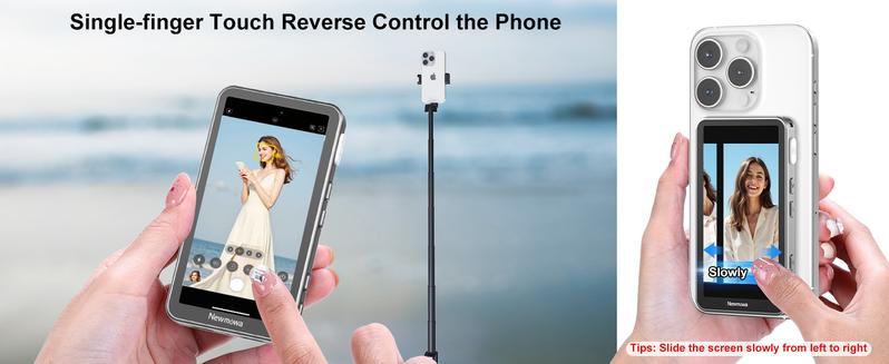 Newmowa Touchscreen Phone Vlog Selfie Monitor Screen, Magnetic Wireless Back Camera Selfie Monitor with Focus Adjustment ONLY for iPhone, Support 4K 30fps Wireless Recording for iPhone 15/16/17 TikTok YouTube Instagram