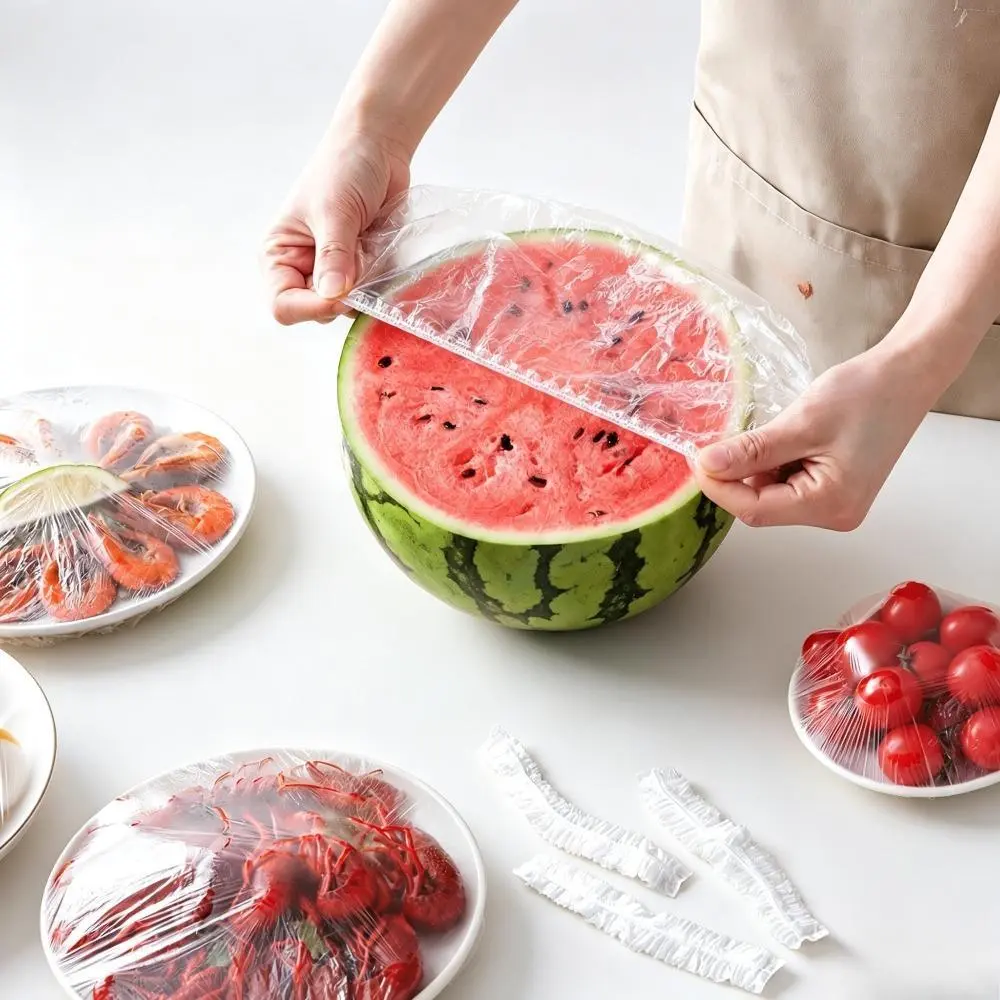 300PCS Lightweight Food-Safe Disposable Elastic Kitchen Food Storage Covers, Stretch-to-Fit Transparent Plastic Wrap Dish Lids, Seal-Tight Tear-Resistant Home/Party Fresh-Keeping Solutions for Leftovers (Fits Most Plates, Bowls, Containers)