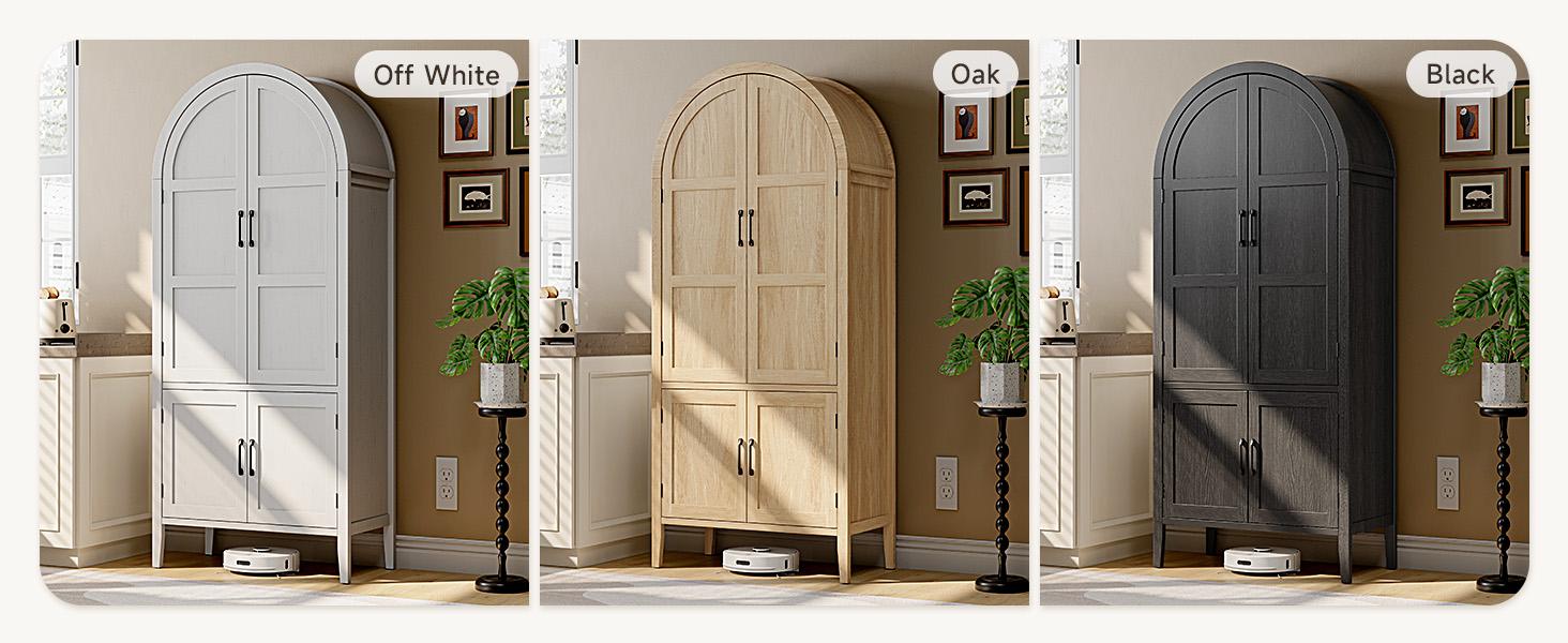 【SPOTLIGHT DAY】ONBRILL 71" Tall Arched Cabinet, 5-Tier Arched Kitchen Pantry with Glass Doors & Drawer, Modern Display Pantry Cabinets with Adjustable Feet, Wooden Pantry for Kitchen, Living Room Furniture, Dining Room Furniture