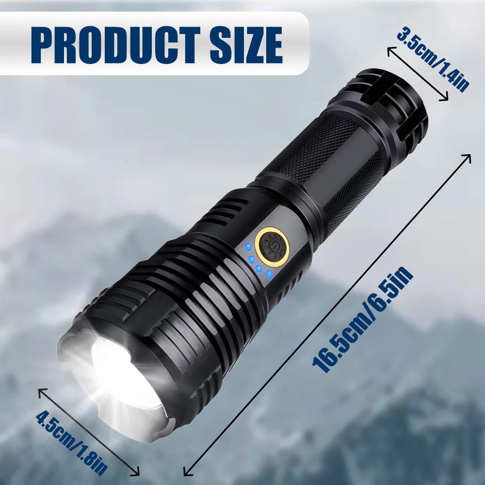 Ultra-Bright Tactical Flashlight - High-Powered LED Light with 5 Modes, Wide Beam Angle,Long-Lasting Battery Life - Ideal for Camping, Hiking, Outdoor rechargeable flashlight flashlight Multipurpose Rechargeable flashlight  1000000 lumens