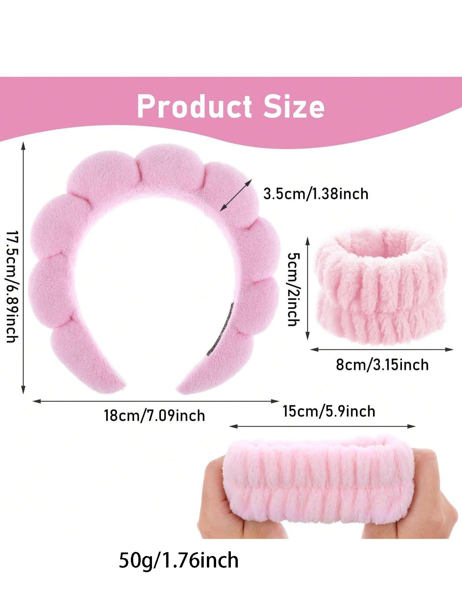 1 Face Washing Headband, 2 Face Washing Wrist Straps, 3 Set Of Hydrotherapy Headbands, Makeup, Face Washing & Skincare Headbands, Pink Velvet Sponge Headbands, Soft Headband
