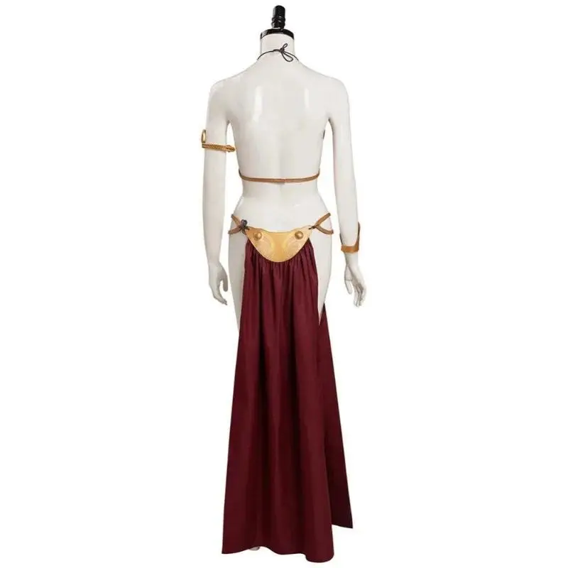 Princess Leia Cosplay Sexy Slave Dress Costume Movie Gold Color Fantasy Bikini Suit for Women Halloween Party Roleplay Outfit