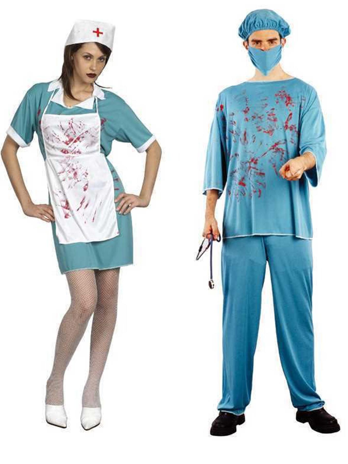 Adult Couples Halloween Costume Bloody Surgeon Nurse Matching Cosplay Outfit Horror Themed Party Dress Scary Movie Night Costume Role Play Festival Event Men Women