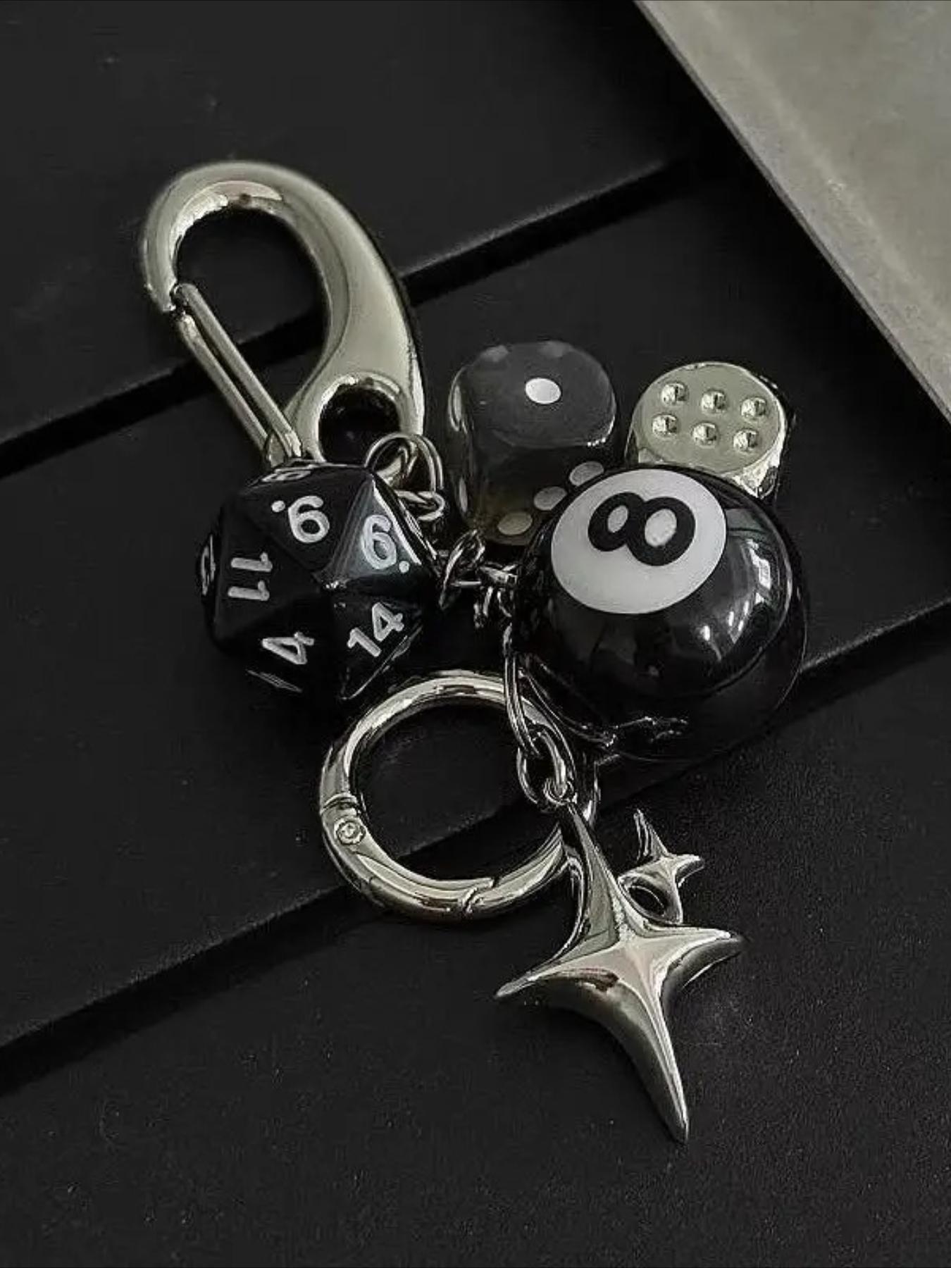 Trendy Y2K Creative Design Dice Keychain, Punk Fashion Unisex Bag Charm, Star-Shaped Pool Ball Key Ring, Unique Accessory for Men and Women, Keychain for Purse, Key Charms, Keychain Collectibles, Cool Keychains, Keyring