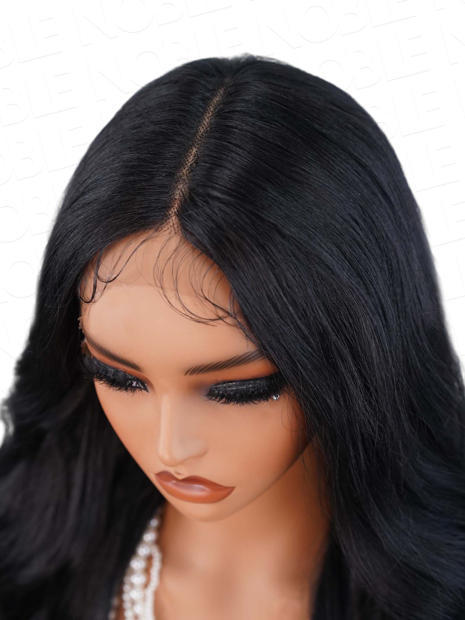 Noble 36 Inch Body Wave T Lace Front Wig Synthetic Hair Wig for Women High Quality Comfortable Wig Cap Natural Black Color Long Thin Hair