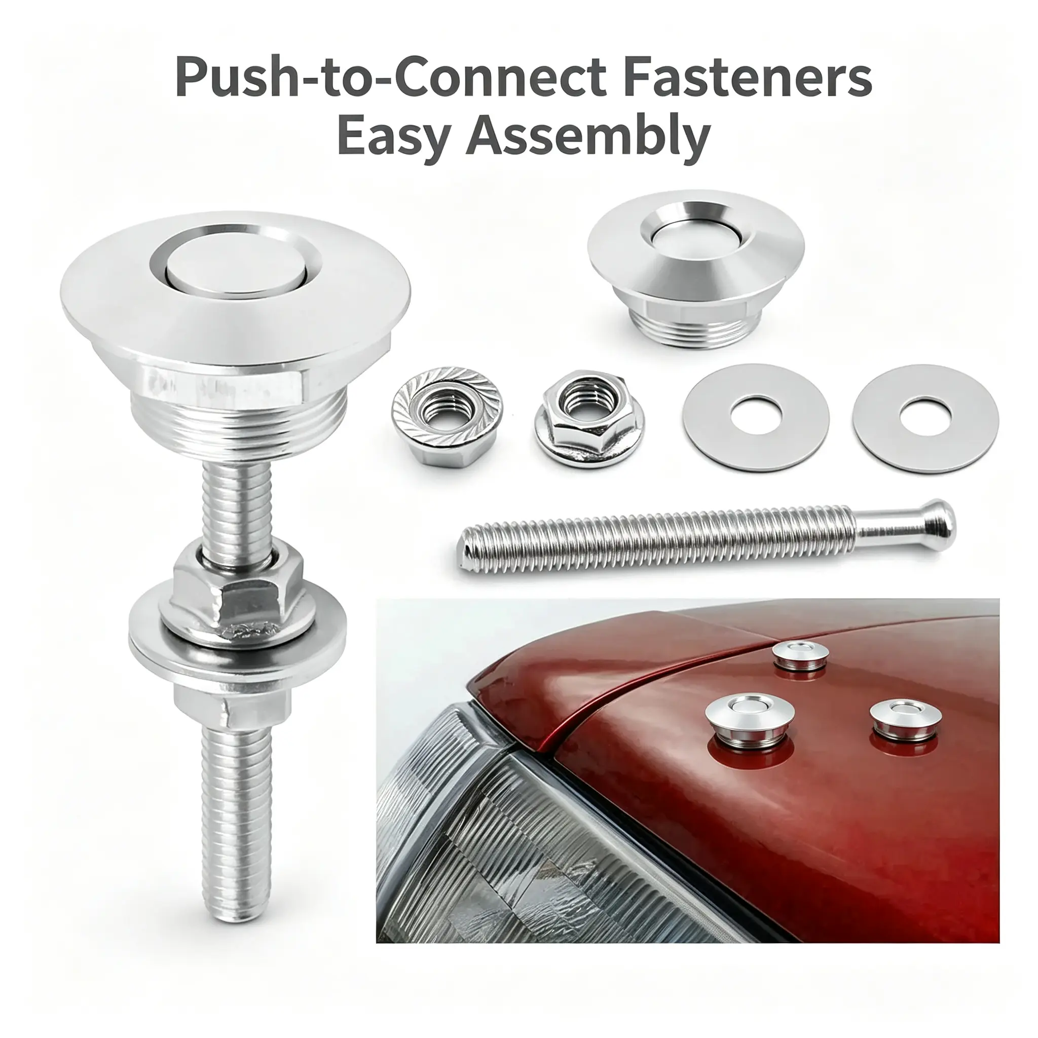4Pcs Universal Aluminum Quick-Release Lock Latches, 1.25-Inch Diameter Silver Vehicle Fasteners for Bumper, Hood and License Plate