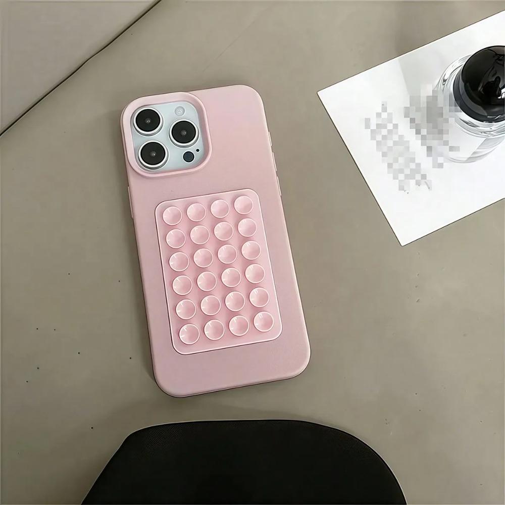 Minimalist Solid-Color Suction Cup Stand Leather-Textured Phone Case Cover Casing For iPhone 17 16 15 14 Plus 13 12 Pro Max 11 XS XR XS Max Shockproof Protective Case Accessories