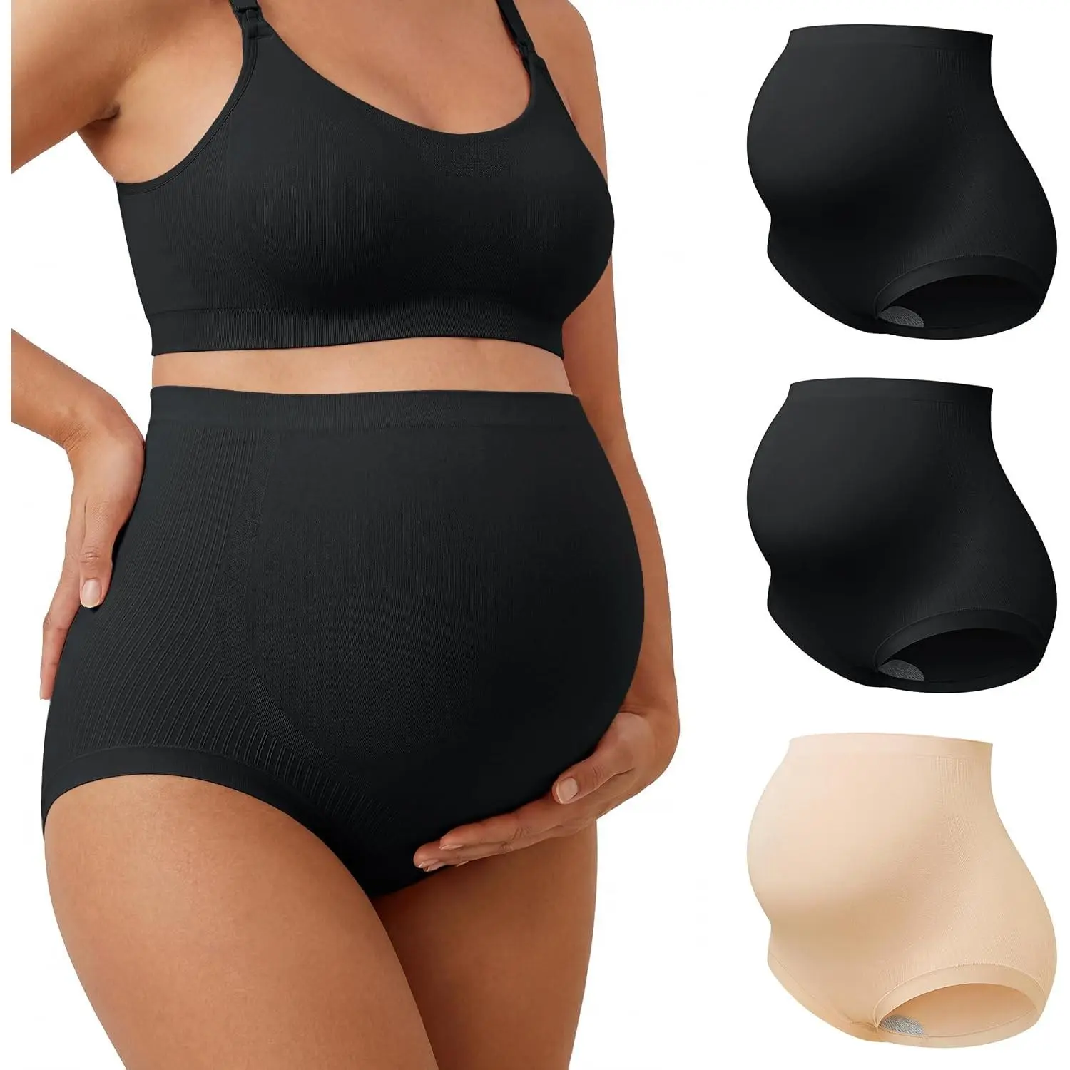 Women’s Modal 3 Pack Seamless Maternity Underwear Over Belly Stretchy High Waist Soft Pregnancy Postpartum Panties