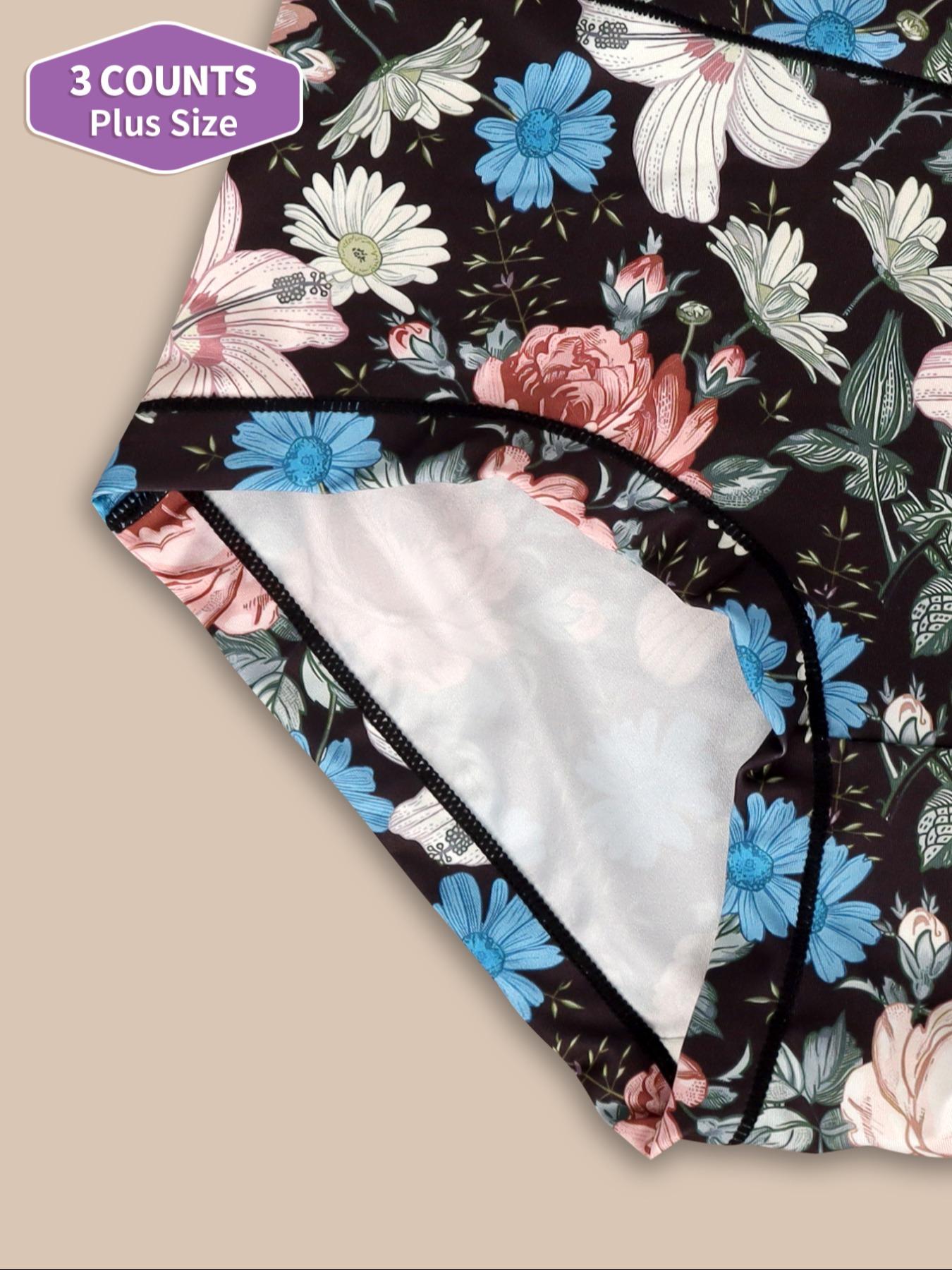 【Plus Size】 All Over Print Brief, Casual Comfy Breathable Panties, Casual Breathable Knicker for Daily Wear, Women's Underwear for All Seasons