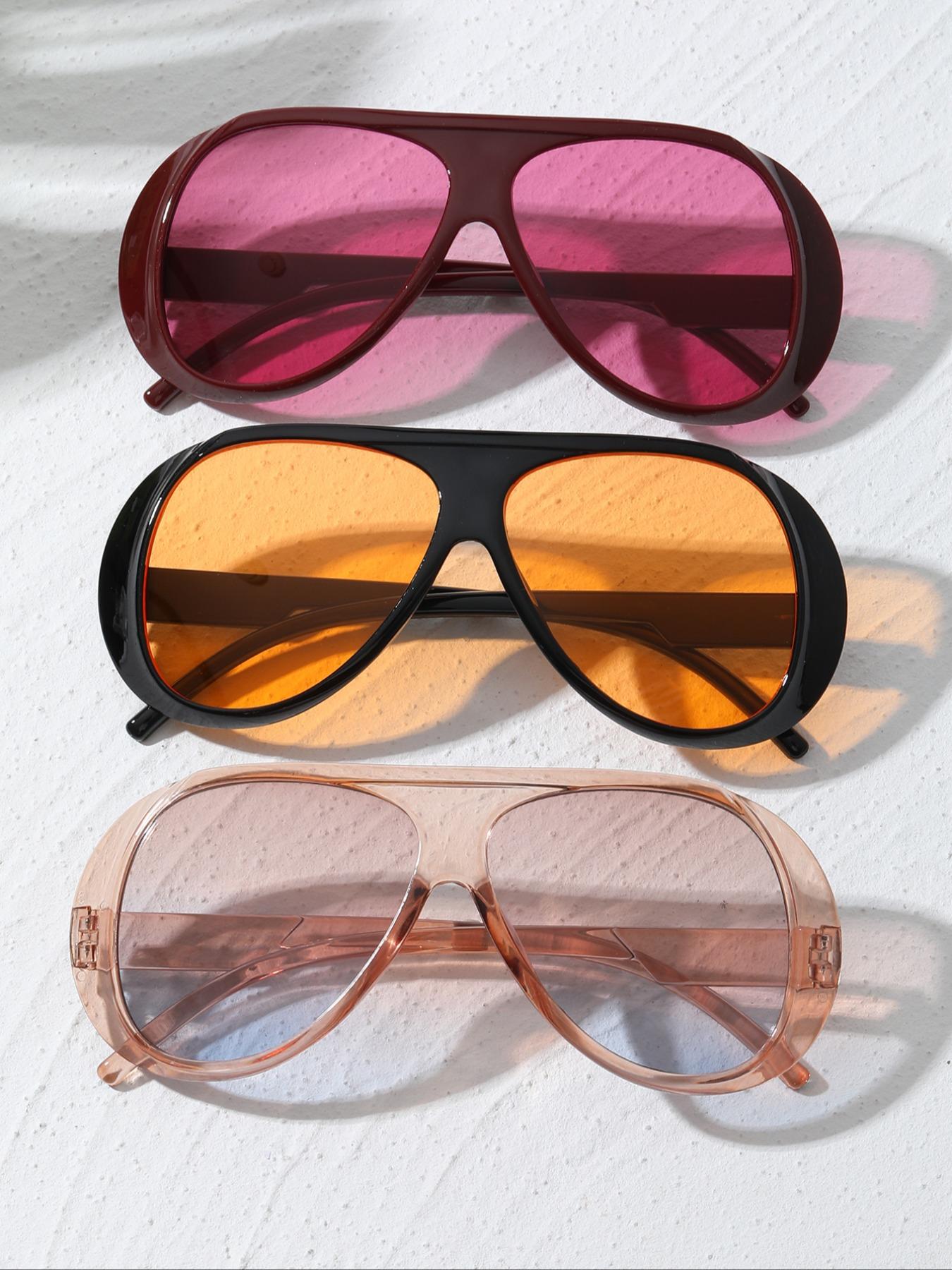 Fashionable Large Frame Decorative Lens Pc Material Glasses Set, Casual Protective Eyewear, All Seasons Wear