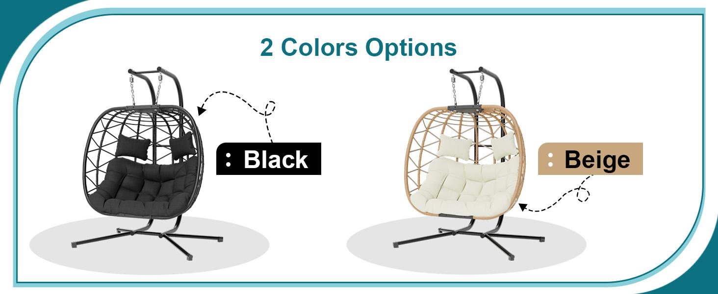 Double Egg Swing Chair with Stand- 600/700 lbs Weight Capacity, Outdoor Indoor Wicker Rattan Hanging Egg Chair with Cushion, Porch Swing Patio Furniture