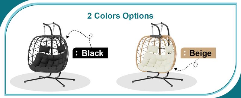 【Valentine's Day gift】Double Egg Swing Chair with Stand- 600/700 lbs Weight Capacity, Outdoor Indoor Wicker Rattan Hanging Egg Chair with Cushion, Porch Swing Patio Furniture