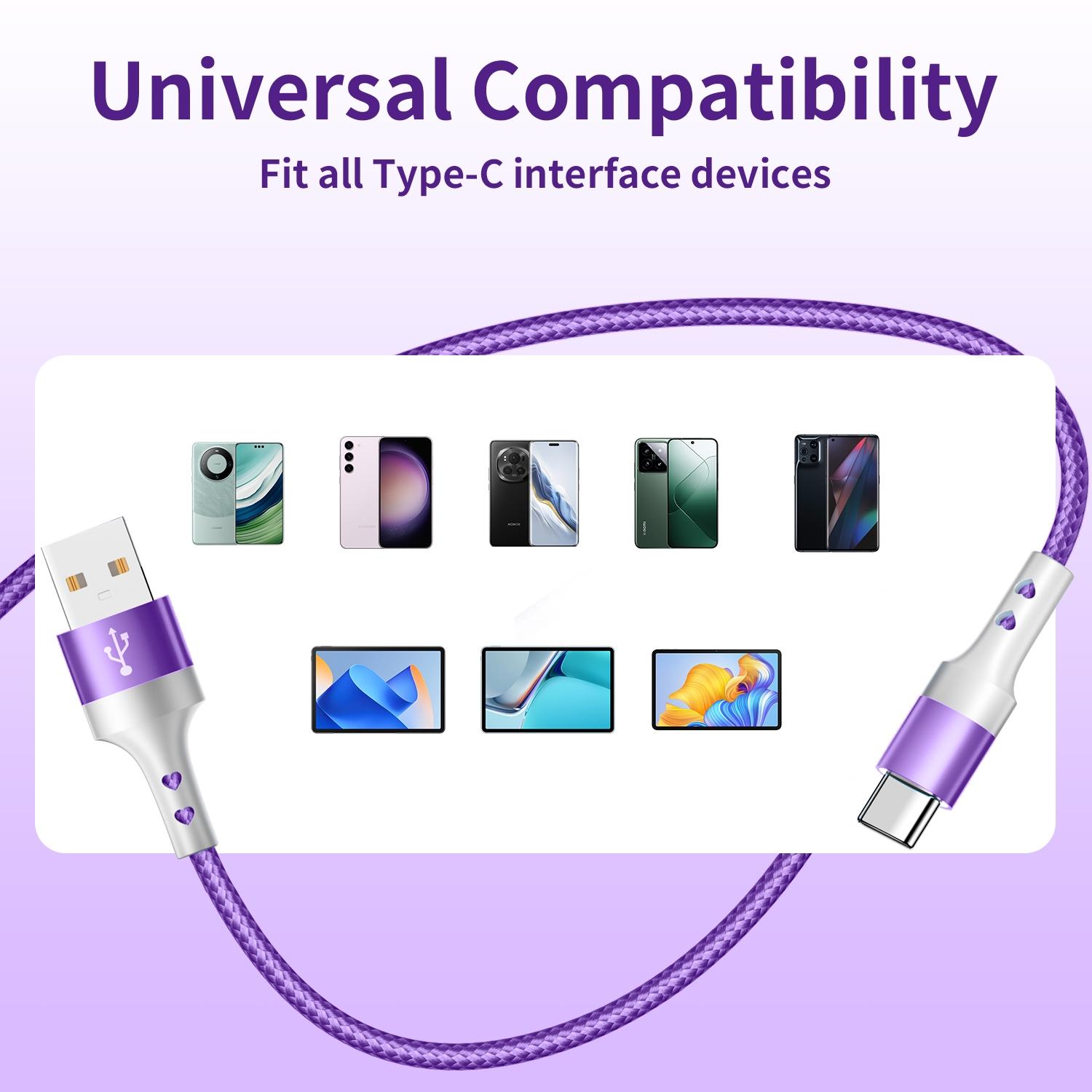 USB Charging Cable (5 Pack/3 Pack/2 Pack), Colorful Nylon Braided Quick Charging Cable for Samsung Galaxy S24, S23, S22, S21, S20, Headphones, Tablet, Laptop, etc. (3ft/6ft/9ft)