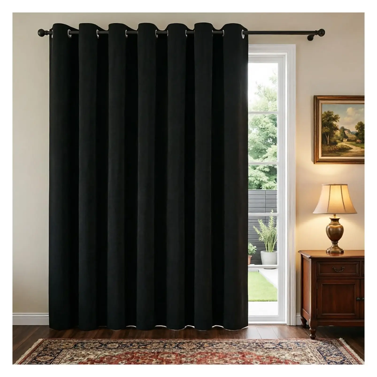 Blackout Room Divider Curtains 84 Inches Long, Extra Wide Room Darkening Privacy Sliding Door Curtains Drapes for Living Room Bedroom Patio Door, 1 Panel, Black, 100" W x 84" LGift