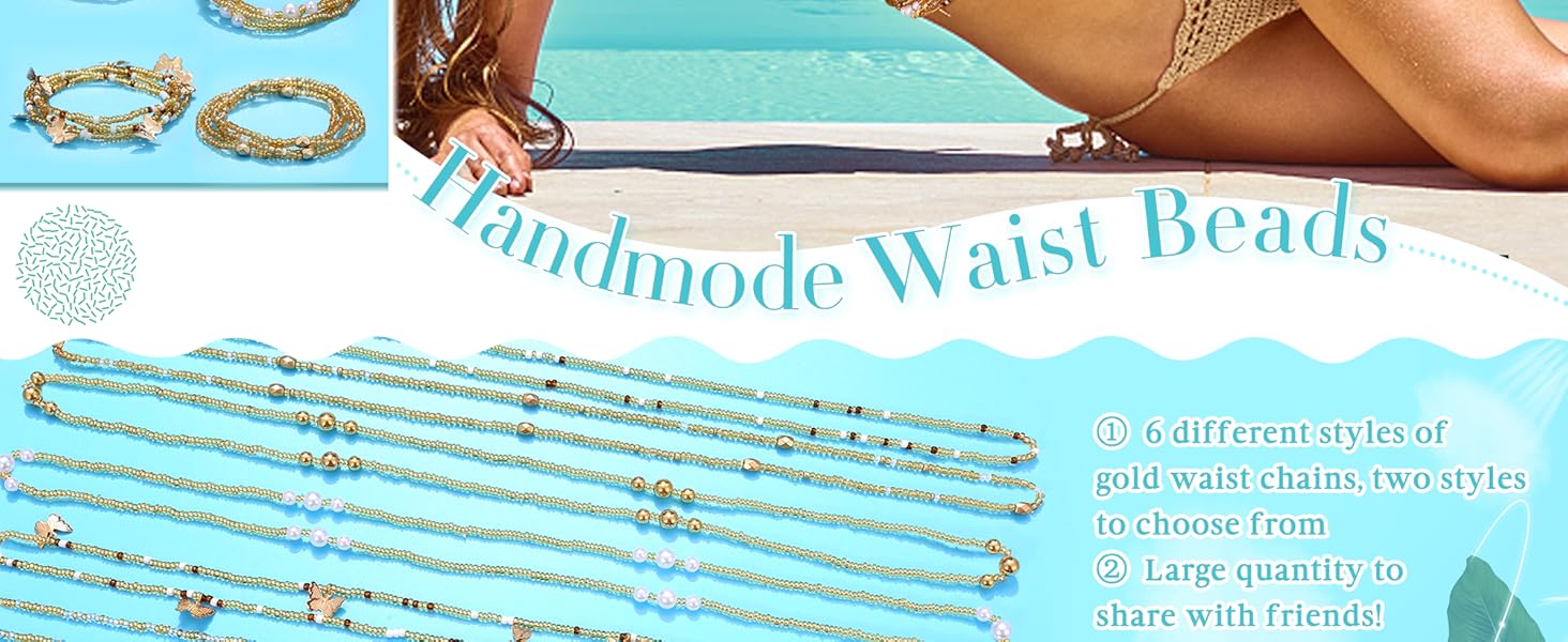 6pcs Waist Beads for Women, African Waist Beads Belly Chain, Elastic Waist Bead, Summer Body Chain, Bikini Jewelry, All Seasons