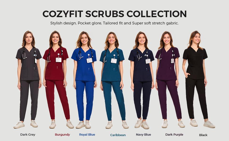 Cozyfit Medical Scrubs for Women Clara Air Set - Curved V-Neck Scrub Top & Jogger Pants with 8 Pockets Clothes Workwear Womenswear SpringStatements